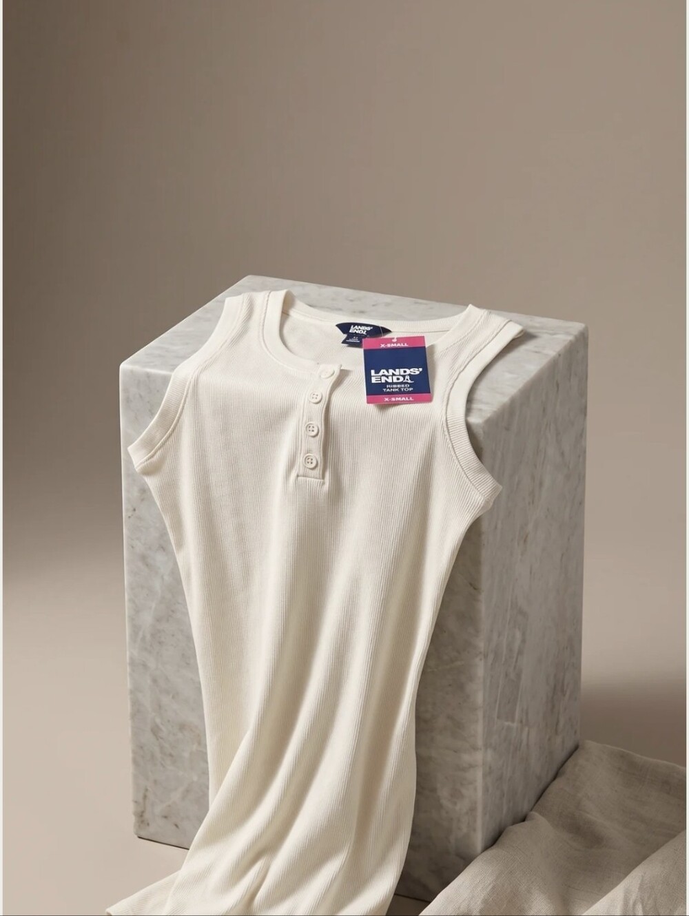 Lands' End Cream Ribbed Henley Tank